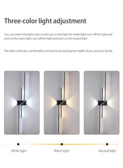 LOOPITYS 2-piece set of 100cm long LED wall lights, black modern LED linear wall lights, white indoor wall lighting, bedroom, living room, hallway, kitchen, bedside entrance (black, three color mode)  - Image 3