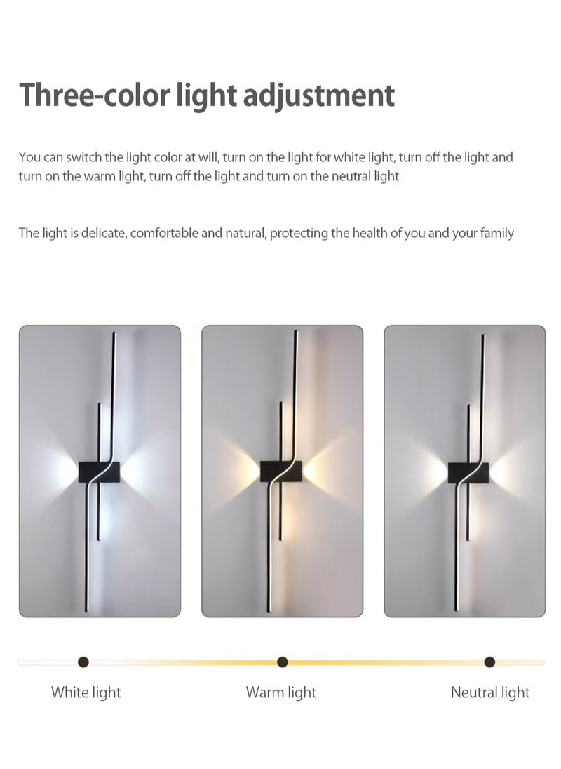 LOOPITYS 2-piece set of 100cm long LED wall lights, black modern LED linear wall lights, white indoor wall lighting, bedroom, living room, hallway, kitchen, bedside entrance (black, three color mode)  - Image 3