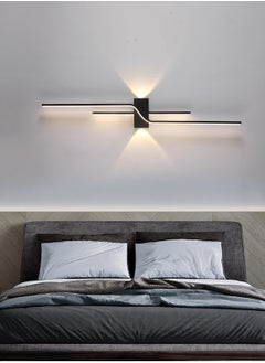 LOOPITYS 2-piece set of 100cm long LED wall lights, black modern LED linear wall lights, white indoor wall lighting, bedroom, living room, hallway, kitchen, bedside entrance (black, three color mode)  - Image 1