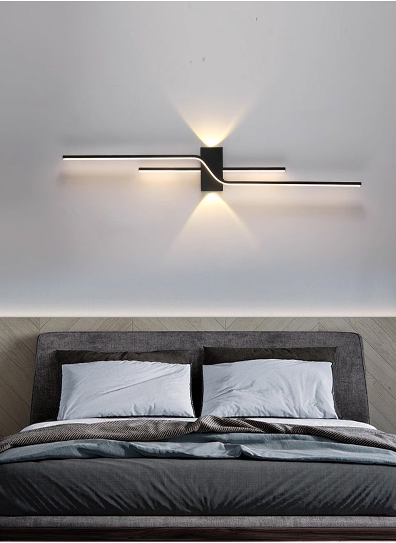 LOOPITYS 2-piece set of 100cm long LED wall lights, black modern LED linear wall lights, white indoor wall lighting, bedroom, living room, hallway, kitchen, bedside entrance (black, three color mode)  - Image 1