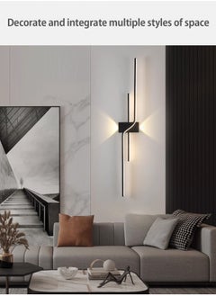 LOOPITYS 2-piece set of 100cm long LED wall lights, black modern LED linear wall lights, white indoor wall lighting, bedroom, living room, hallway, kitchen, bedside entrance (black, three color mode)  - Image 4
