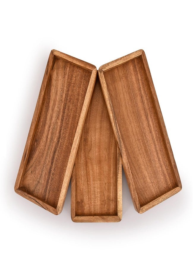 Kimona Platter Set of 3, Rectangular Wooden Platters for Home Décor Serving Platters for Cheese, Fruit, Vegetables, Charcuterie (11" X 5" X 0.75") - Image 2