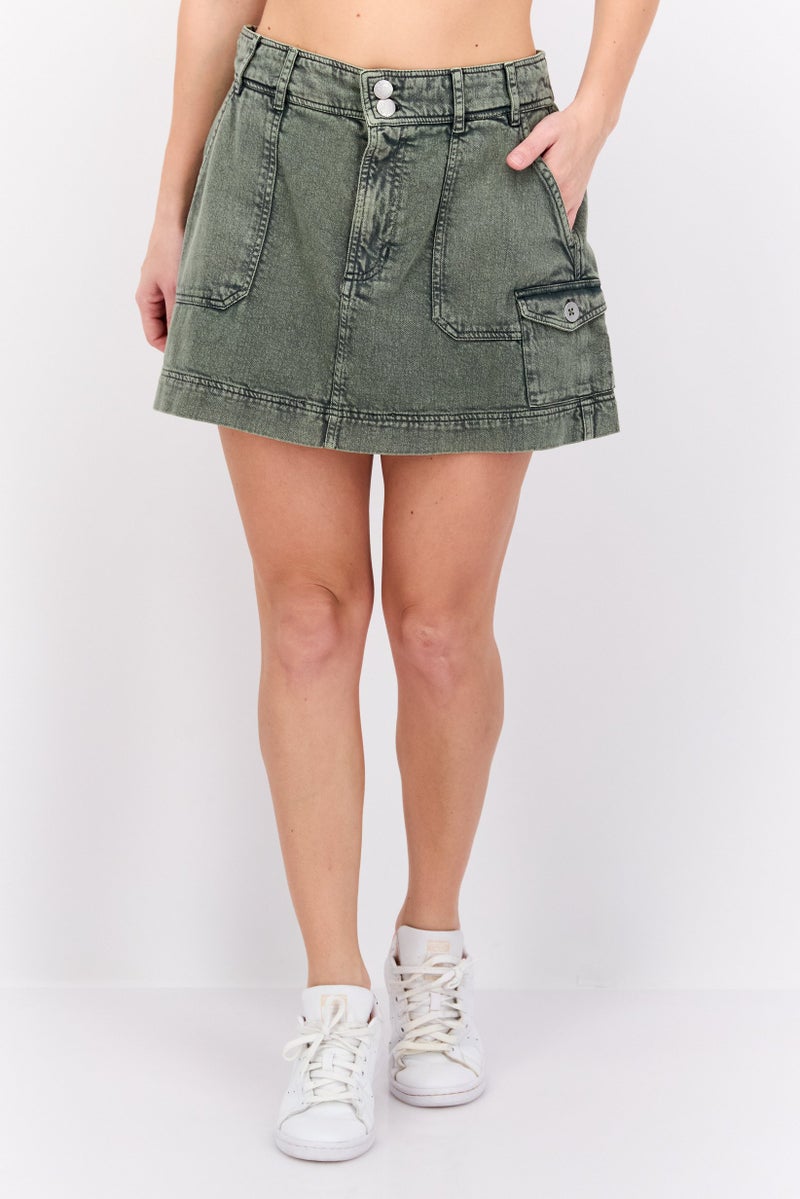 Roxy Women Washed Cargo Mini Skirt, Green - Image 1