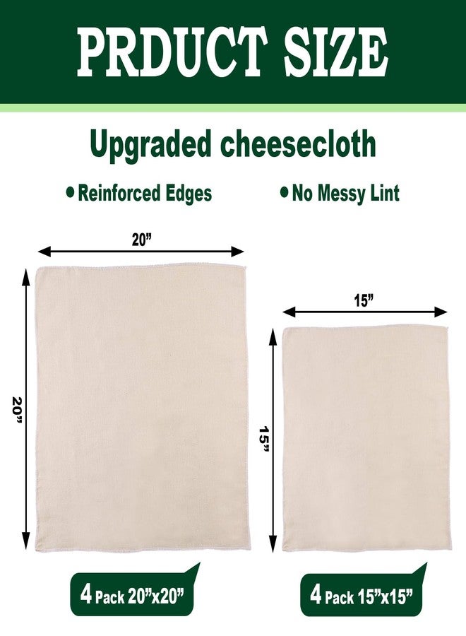 أقمشة جبن للتصفية، عبوة من 8 قطع، قماش جبن غير مبيض ذو حواف مطوية من الدرجة 100، مناسب لتتبيل الديك الرومي، والتعليب، والتصفية، وصناعة الجبن، طبيعي فائق النعومة (8، 15 × 15 بوصة و20 × 20 بوصة). - Image 2