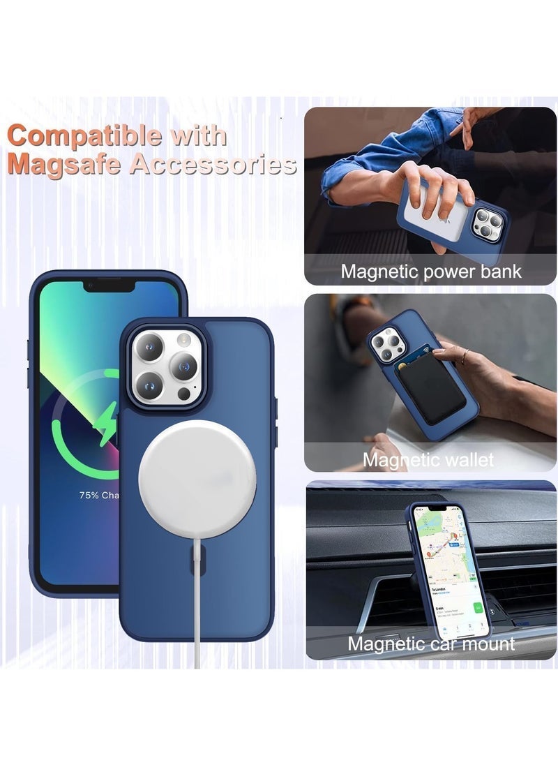 راكسوم جراب iPhone 13 Pro Max - جراب مغناطيسي غير لامع مع واقي شاشة واحد، متوافق مع MagSafe، غطاء نحيف شفاف مقاوم للصدمات لهاتف iPhone 13 Pro Max مقاس 6.7 بوصة، حماية كاملة، أزرق داكن - Image 2