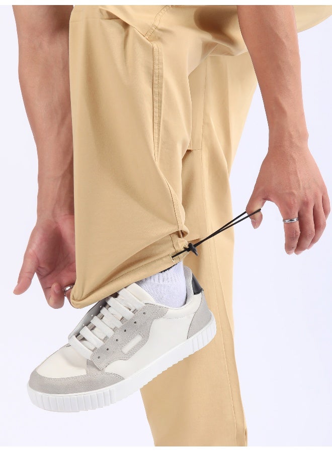 بيونغ بنطلون رياضي بيج بخصر مزدوج الطيات وجيوب - Image 4