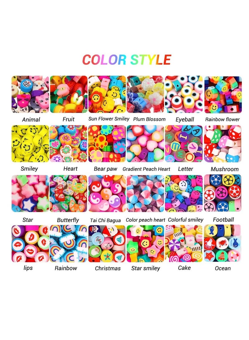 Zikra 480PCS Fruit Flower Polymer Clay Beads, 24 Style Cute Smiley Heart Mushroom Clay Beads Charms for Jewelry Necklace Earring Making, DIY Bracelet Making Kit Accessories for Women Girls - Image 1
