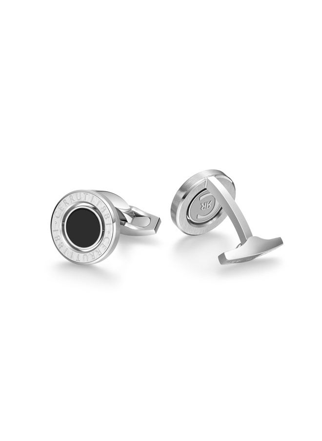 CERRUTI 1881 Lino Silver with Rotating Black Enamel Center Cufflinks for Men  - Image 3