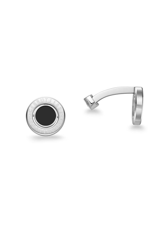 CERRUTI 1881 Lino Silver with Rotating Black Enamel Center Cufflinks for Men  - Image 1