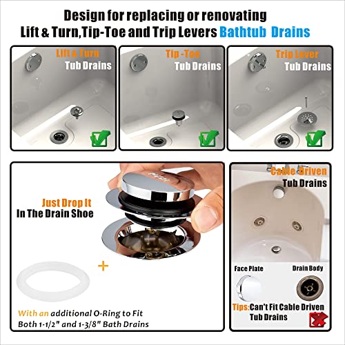 Artiwell Universal Tip Toe Bath Drain Stopper and Cover, Bathtub Drain Stopper, Replaces Lift and Turn, Tip-Toe and Trip Lever drains for Tub, EZ Installation and Clearing (Chrome Plated) - Image 3