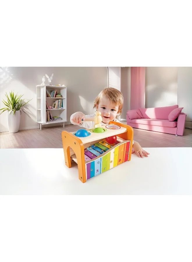 Hape Pound & Tap Bench With Slide Out Xylophone - Award Winning Durable Wooden Musical Pounding Toy For Toddlers 30x15x18cm