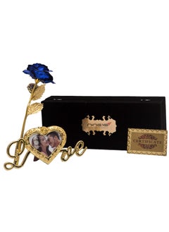 NINE10 NINE10 Blue Rose 24K Gold FoilGold Plated Rose Box and Heart Shape Photo Frame Stand 