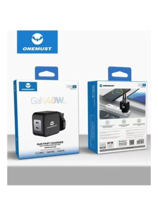 OM A28 GaN 40W Super Fast Charger – Dual USB-C Ports with Smart Power IQ Chip, Compact Wall Charging Adapter for Smartphones, Tablets, Laptops & USB-C Devices – High-Speed Safe Charging, Energy Efficient GaN Tech, Lightweight Travel-Friendly Design - Image 2