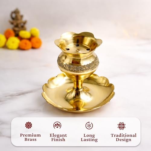 Spillbox Brass Incense Stick Holder Stand | Holder | Burner with Ash Catcher Agarbatti | Batti Stand | Plate | | Pooja Your Mandir Home & Office Decoration - Kalasam Agarbatti - Image 3