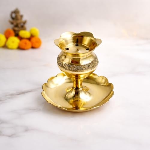 Spillbox Brass Incense Stick Holder Stand | Holder | Burner with Ash Catcher Agarbatti | Batti Stand | Plate | | Pooja Your Mandir Home & Office Decoration - Kalasam Agarbatti - Image 2