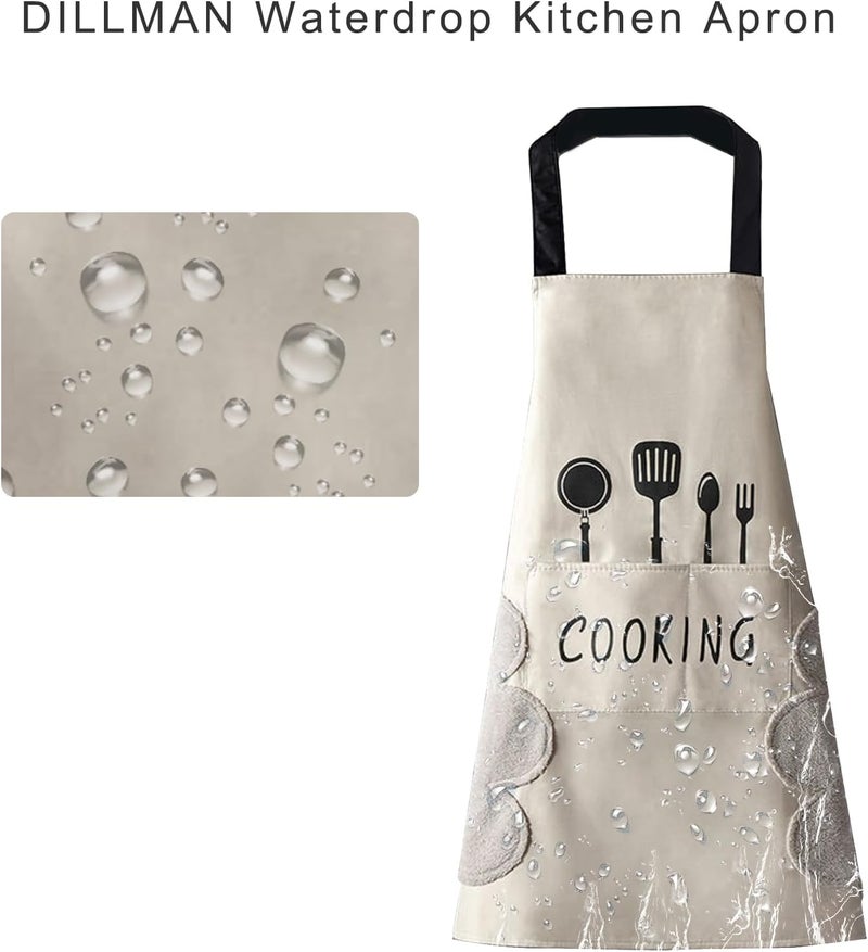 DILLMAN Women Kitchen Apron with Hand Wipe Pockets，Big Pocket,Hand-wiping, Waterproof for Cooking Baking - Image 4