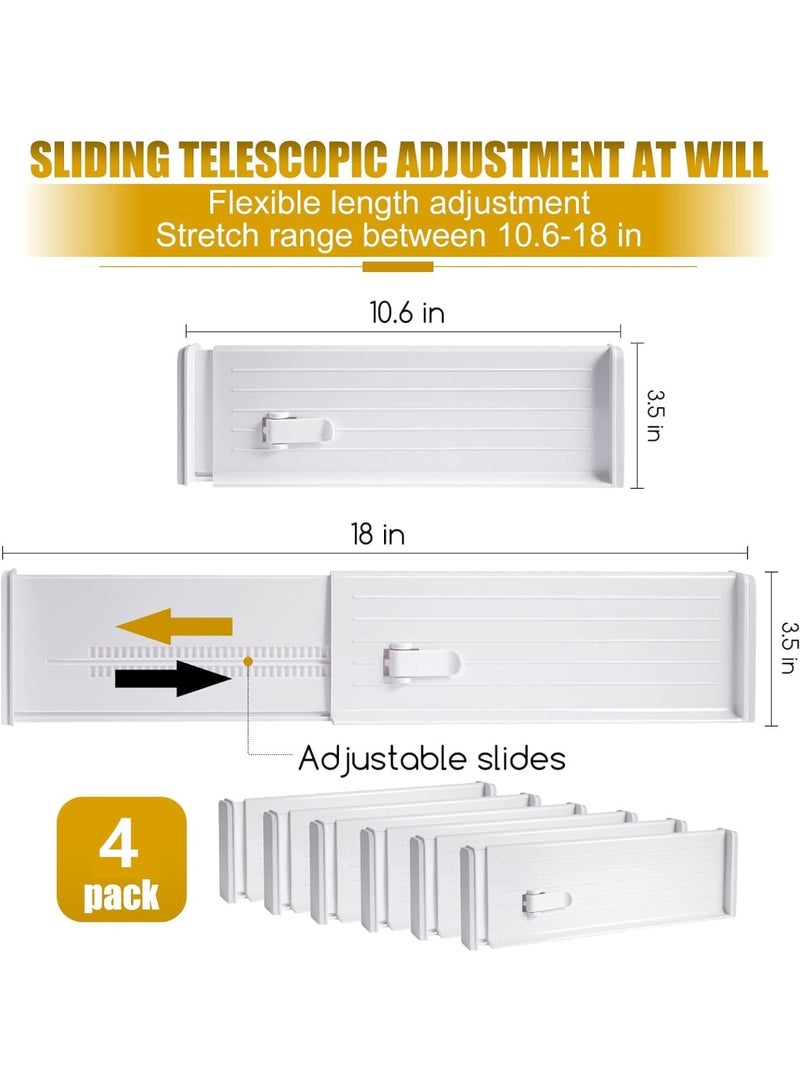 تراسل قسمات الدرج للملابس 4 حزمة ، 8.9 سم عالية قابلة للتوسع من 29-43 سم ، قسمات الدرج البلاستيكية للملابس والملابس والمطبخ وتخزين المكتب - Image 2