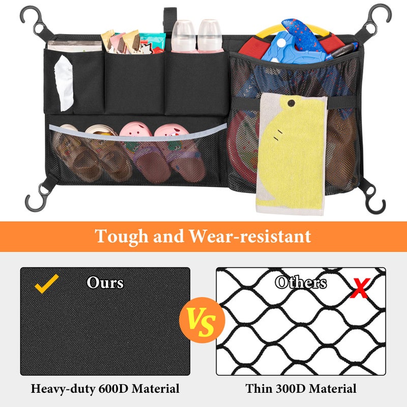 GRAOSO شبكة حمولة عربة الأطفال، منظم ملحقات العربة متوافق مع طرازات WONDERFOLD W-Series، حقيبة تخزين شبكية بسعة كبيرة مع جيوب فرز متوافقة مع عربة Keenz، سوداء - Image 3