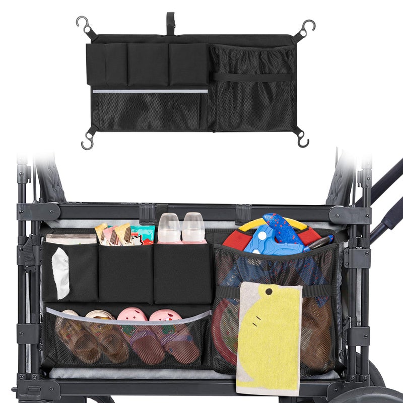 GRAOSO شبكة حمولة عربة الأطفال، منظم ملحقات العربة متوافق مع طرازات WONDERFOLD W-Series، حقيبة تخزين شبكية بسعة كبيرة مع جيوب فرز متوافقة مع عربة Keenz، سوداء - Image 1