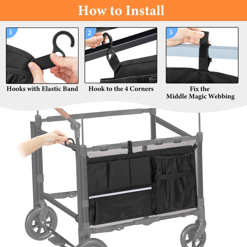 GRAOSO شبكة حمولة عربة الأطفال، منظم ملحقات العربة متوافق مع طرازات WONDERFOLD W-Series، حقيبة تخزين شبكية بسعة كبيرة مع جيوب فرز متوافقة مع عربة Keenz، سوداء - Image 2