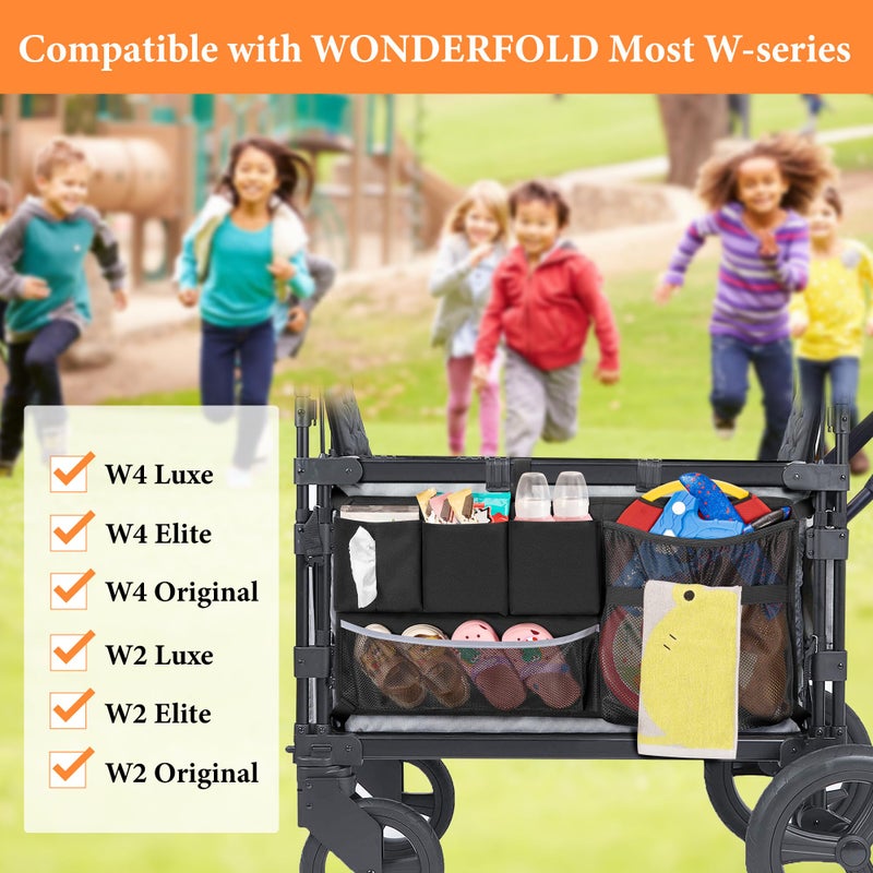 GRAOSO شبكة حمولة عربة الأطفال، منظم ملحقات العربة متوافق مع طرازات WONDERFOLD W-Series، حقيبة تخزين شبكية بسعة كبيرة مع جيوب فرز متوافقة مع عربة Keenz، سوداء - Image 5