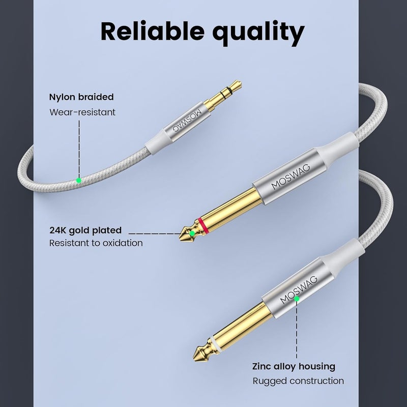 MOSWAG Assorted color options 3.5mm 1/8" TRS to Double 6.35mm 1/4" TS Mono Y-Cable 6.6FT/2Meter Splitter Cable,Stereo Audio Cord Compatible with Phone iPod Laptop Multimedia Speakers and Home Stereo Systems Reliable durability - Image 4