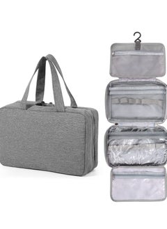 Hanging Travel Toiletry Bag, Large Makeup Bag Organizer Cosmetic for Women, 4 Compartments Mens Full-Sized Shampoo, Container, Accessories-Gray