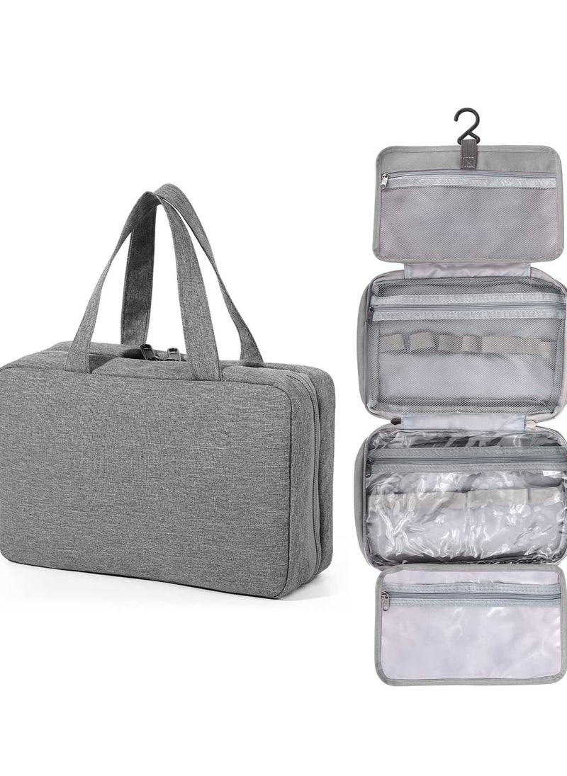 Excefore - Hanging Travel Toiletry Bag, Large Makeup Bag Organizer Cosmetic for Women, 4 Compartments Mens Full-Sized Shampoo, Container, Accessories-Gray - Image 1