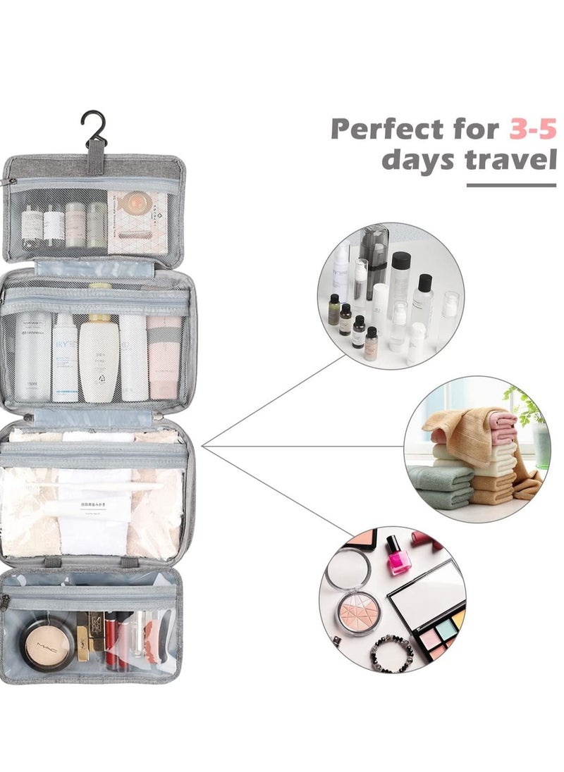 Excefore - Hanging Travel Toiletry Bag, Large Makeup Bag Organizer Cosmetic for Women, 4 Compartments Mens Full-Sized Shampoo, Container, Accessories-Gray - Image 1