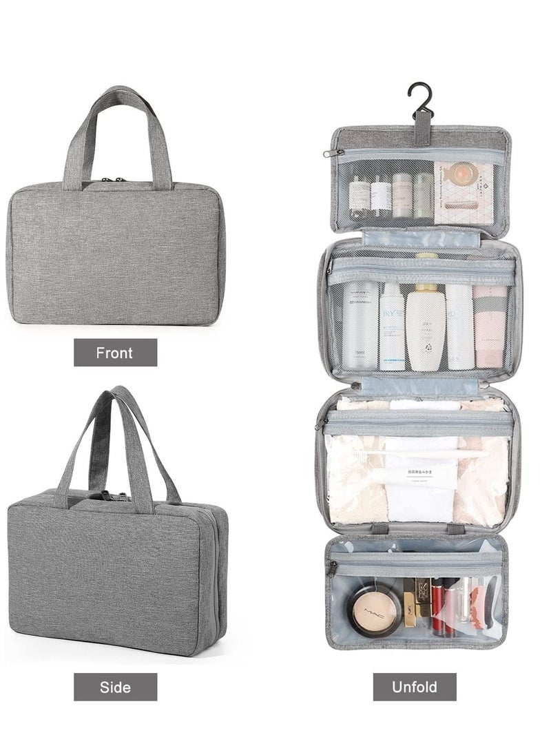 Excefore - Hanging Travel Toiletry Bag, Large Makeup Bag Organizer Cosmetic for Women, 4 Compartments Mens Full-Sized Shampoo, Container, Accessories-Gray - Image 1