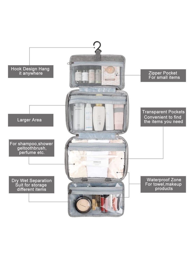 Excefore - Hanging Travel Toiletry Bag, Large Makeup Bag Organizer Cosmetic for Women, 4 Compartments Mens Full-Sized Shampoo, Container, Accessories-Gray - Image 1