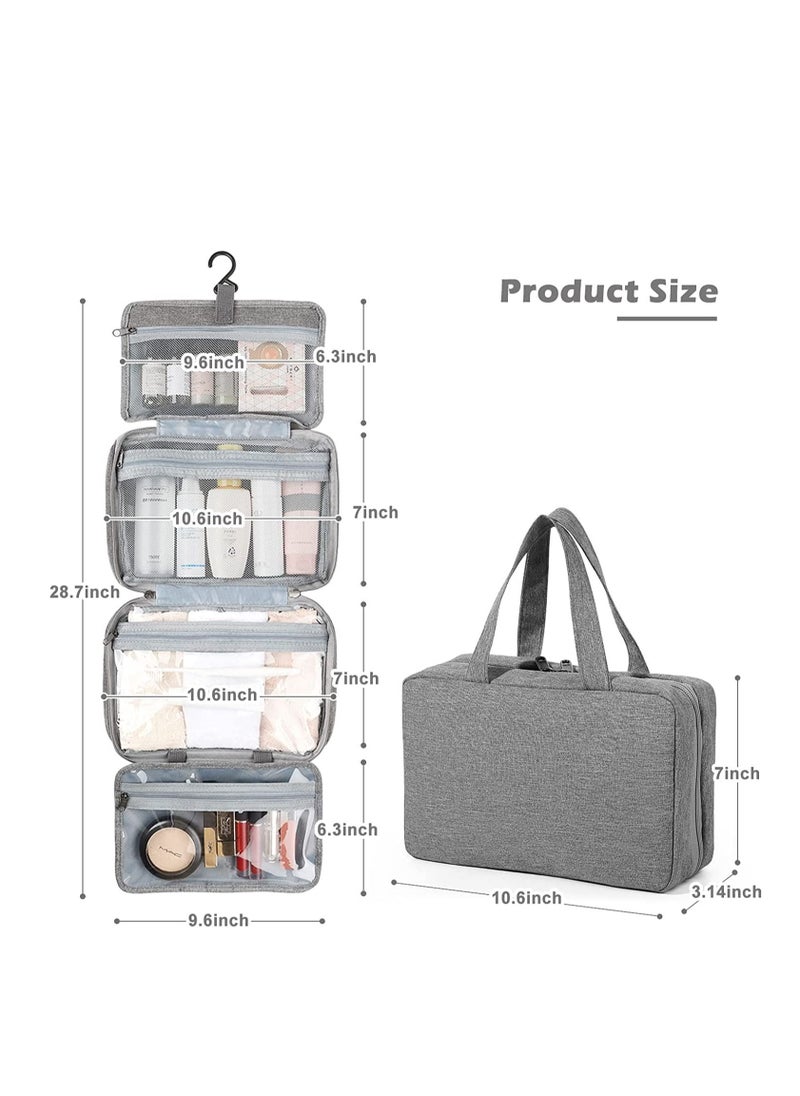 Excefore - Hanging Travel Toiletry Bag, Large Makeup Bag Organizer Cosmetic for Women, 4 Compartments Mens Full-Sized Shampoo, Container, Accessories-Gray - Image 1