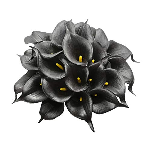 DuHouse 20Pcs Artificial Calla Lily Flower Real Touch Latex Flowers for DIY Wedding Bouquet Party Home Decor Black - Image 1