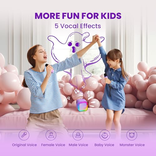 IROO Mini Karaoke Machine for Kids, 2025 TOP Toys Christmas Birthday Gifts Ideas for Girls Ages 4, 5, 6, 7, 8, 9, 10, 12+ Years Old, Portable MP3 Player with 2 Wireless Mics for Party - Image 3