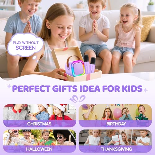 IROO Mini Karaoke Machine for Kids, 2025 TOP Toys Christmas Birthday Gifts Ideas for Girls Ages 4, 5, 6, 7, 8, 9, 10, 12+ Years Old, Portable MP3 Player with 2 Wireless Mics for Party - Image 4