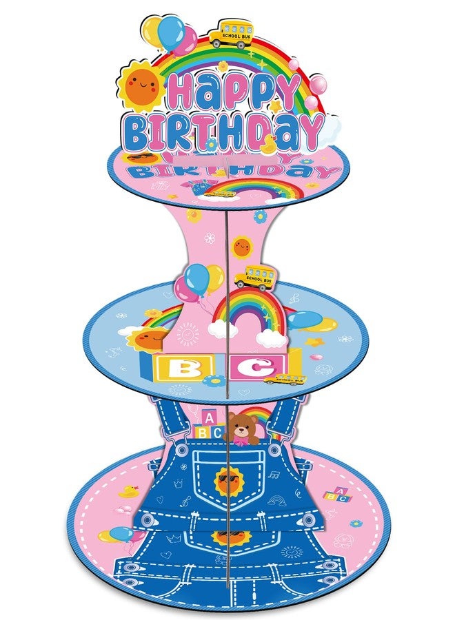 Aposwow Rachell Teacher Birthday Party Decorations - 3 Tier Cartoon English Teachers Cupcake Stand Rachel Girls Rainbow ABC Dessert Tower Party Decor for Cartoon Teacher Fans Birthday Baby Shower Classroom - Image 1