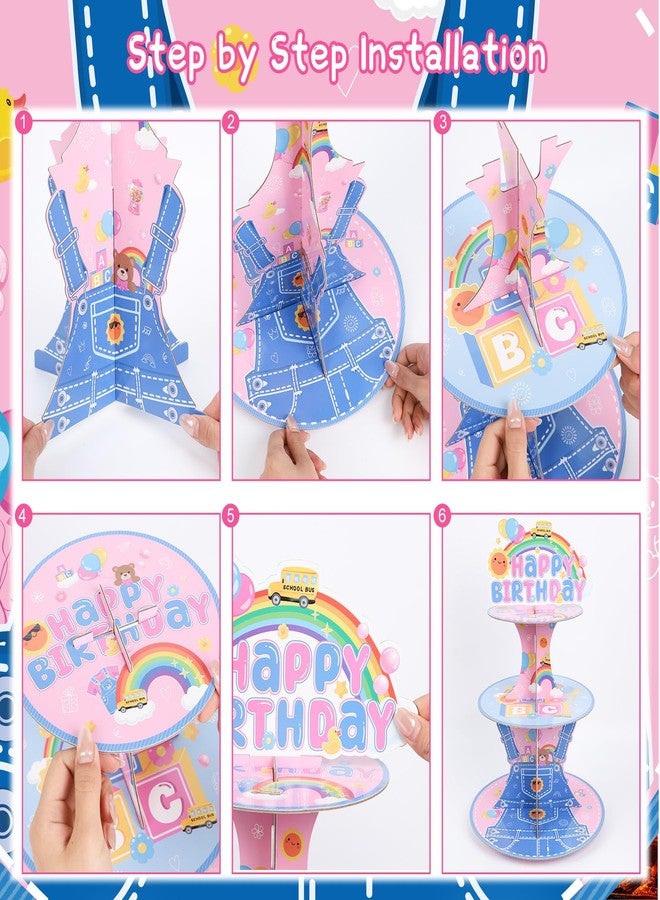 Aposwow Rachell Teacher Birthday Party Decorations - 3 Tier Cartoon English Teachers Cupcake Stand Rachel Girls Rainbow ABC Dessert Tower Party Decor for Cartoon Teacher Fans Birthday Baby Shower Classroom - Image 4