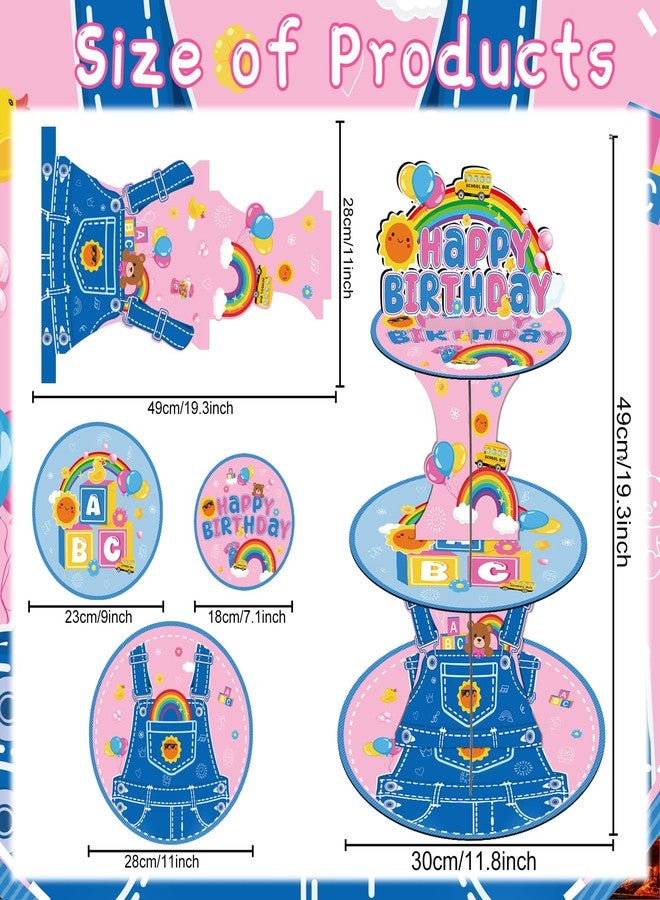 Aposwow Rachell Teacher Birthday Party Decorations - 3 Tier Cartoon English Teachers Cupcake Stand Rachel Girls Rainbow ABC Dessert Tower Party Decor for Cartoon Teacher Fans Birthday Baby Shower Classroom - Image 2