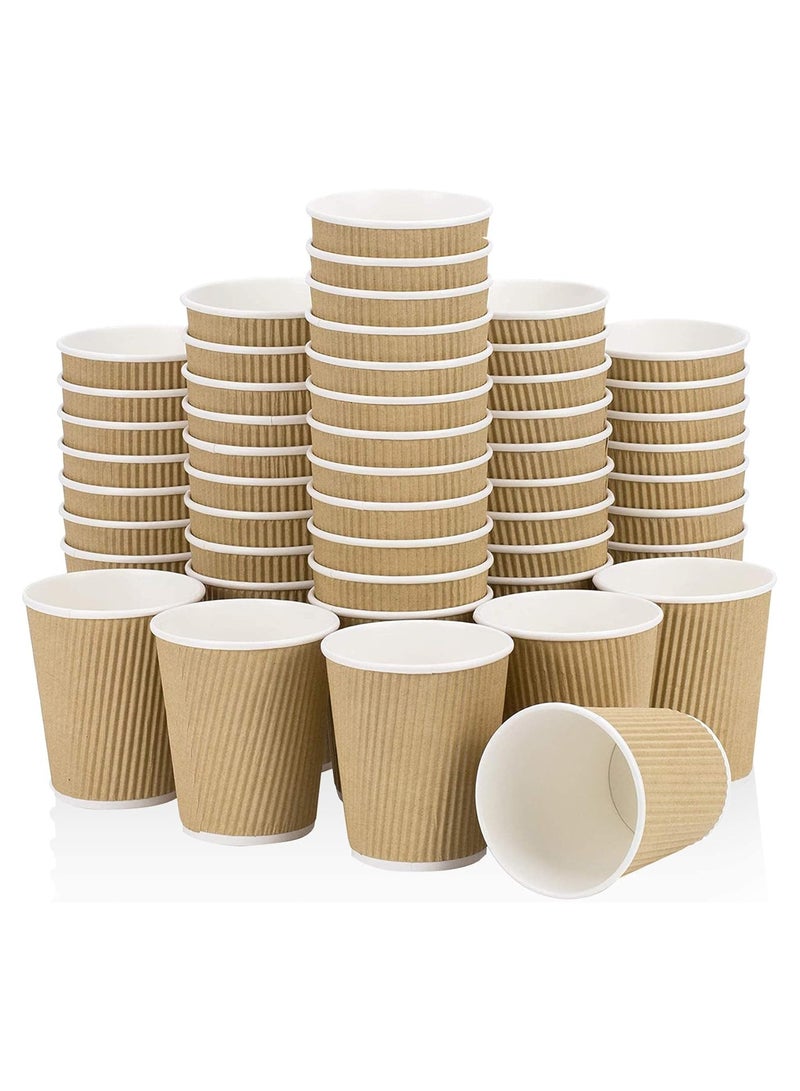 MARKQ [500 cups] 8 Oz Brown Disposable Ripple Insulated Coffee Cups | Eco-Friendly Disposable Cups | Hot Beverage Corrugated Paper Cups | Tea Cup - Image 1