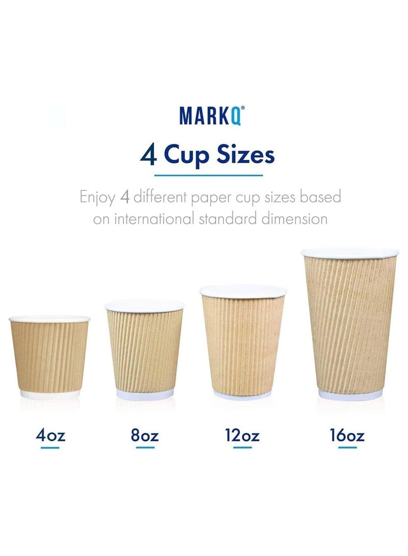MARKQ [500 cups] 8 Oz Brown Disposable Ripple Insulated Coffee Cups | Eco-Friendly Disposable Cups | Hot Beverage Corrugated Paper Cups | Tea Cup - Image 4