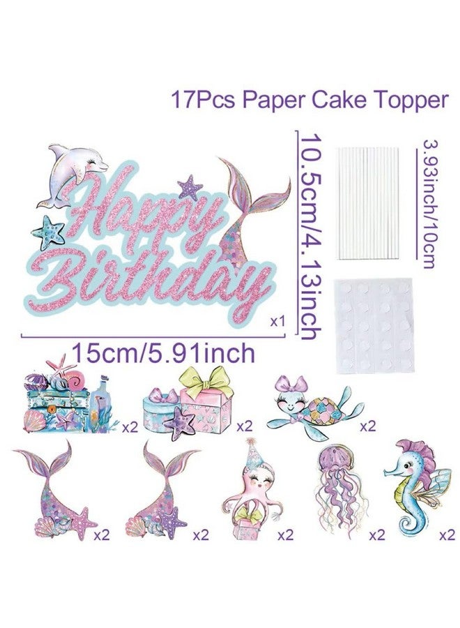 Ocean-Themed Cake Toppers, 17 pcs Cupcake Toppers with Happy Birthday Topper for Baby Shower Wedding Birthday Party Decor - Image 4