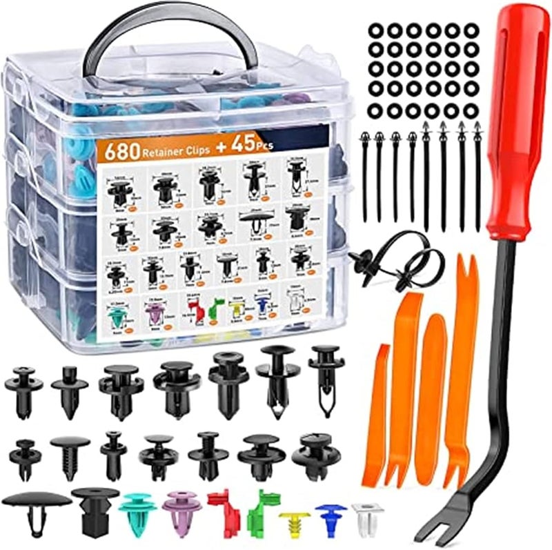 U-HOOME Car Push Retainer Clips &Auto Fasteners Assortment,723Pcs Plastic Car Retainer Clips,23 Most Popular Sizes Bumper Clips Plastic Push Rivets Fender Clips Door Panel Clips for Toyota Ford Honda Chrysler - Image 1