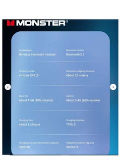 Monster Monster XKT10 Bluetooth Earphones Wireless Headphones Gamer Headset Waterproof TWS Noise Reduction With Microphone Sports Earbud black  - Image 4