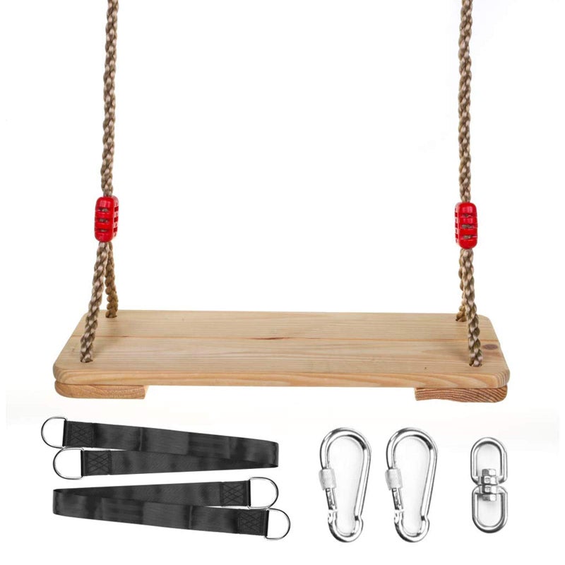 Hanging Wooden Tree Swing for Adult Kids Children Teen with Straps,17x7Inches Classic Swing Seat with Adjustable 90Inches Length Nylon Rope for Playground Home,220lbs Capacity Pine Wood for Oak Branch