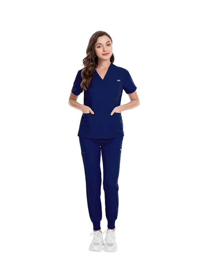 NiaaHinn Premium Professional V-neck Stretch Medical Scrubs (Navy Blue) - Image 1