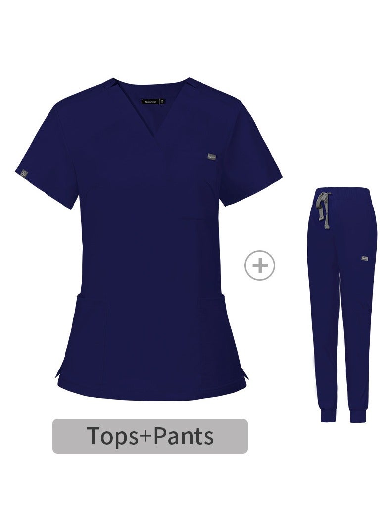 NiaaHinn Premium Professional V-neck Stretch Medical Scrubs (Navy Blue) - Image 2