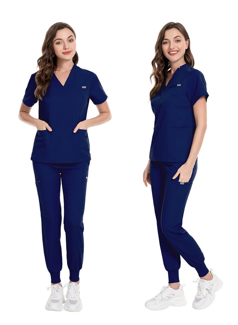 NiaaHinn Premium Professional V-neck Stretch Medical Scrubs (Navy Blue) - Image 3