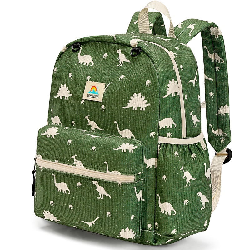 STEAMEDBUN Corduroy Kids Backpack for Boys and Girls 5-8: Boys Backpack for Elementary Kindergarten - 15 inch Cute Backpacks for Kids - Dinosaur - Image 1