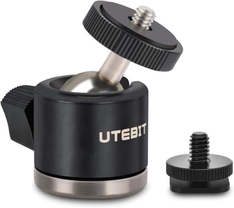 UTEBIT Mini Ball Head, Tripod Head with 1/4" hot Shoe, 360° Rotatable Ball Heads Camera Mount Adapter, Aluminium 20mm Ballhead Compatible with Tripods, Monopods, HTC Vive, SLR Cameras Loading 2.5lb - Image 1