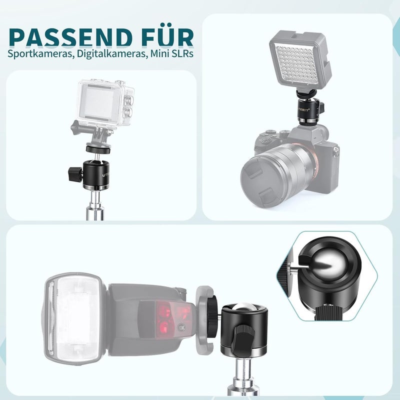 UTEBIT Mini Ball Head, Tripod Head with 1/4" hot Shoe, 360° Rotatable Ball Heads Camera Mount Adapter, Aluminium 20mm Ballhead Compatible with Tripods, Monopods, HTC Vive, SLR Cameras Loading 2.5lb - Image 5